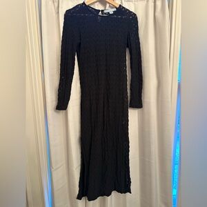 Hill House Black Textured Long Sleeve Dress
